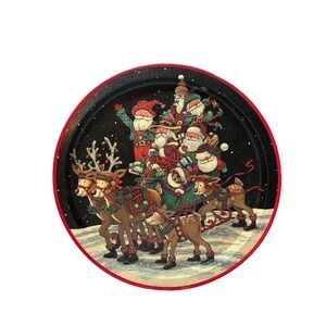 Vintage 1994 Potpourri Designs Wim Schimmer Christmas Sleigh Ride Metal Tray Red